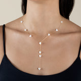 White Hearts Long Necklace  - Yellow Gold