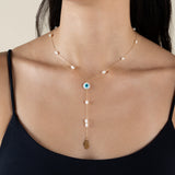 One Eye, Pearls, & Kaff Long Necklace  - Yellow Gold