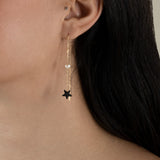 One Grey Star & One Pearl Earring  - Yellow Gold