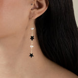 Two Grey Stars & Two Pearls Earring  - Yellow Gold