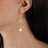 One White Star One Pearl Earring  - Yellow Gold