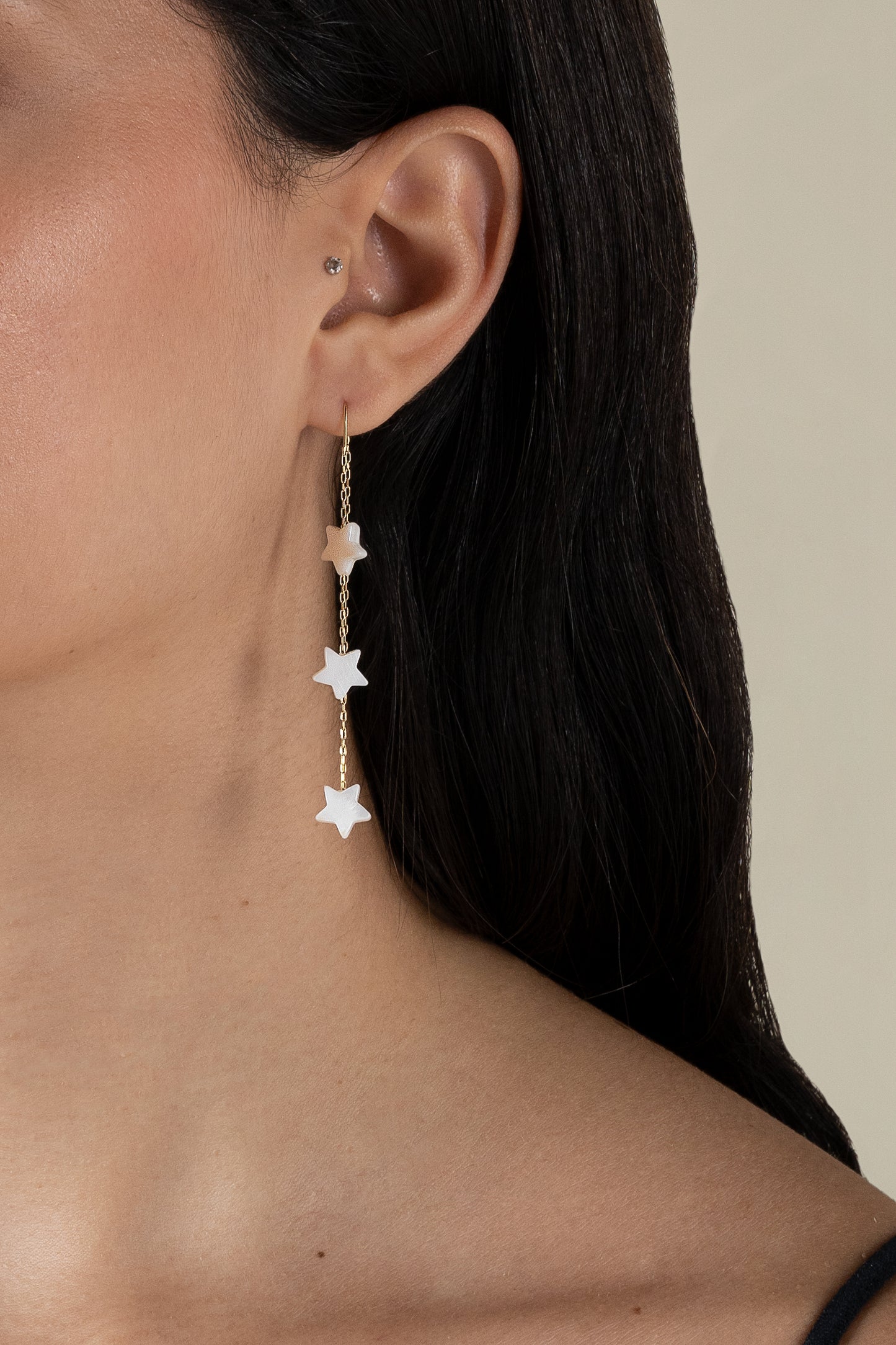 Three White Stars Earring