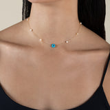 Blue Eye & Pearls Choker  - Yellow Gold
