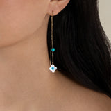 Flower Eye & Blue Bead Earring  - Yellow Gold