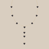 Grey Hearts Long Necklace  - Yellow Gold