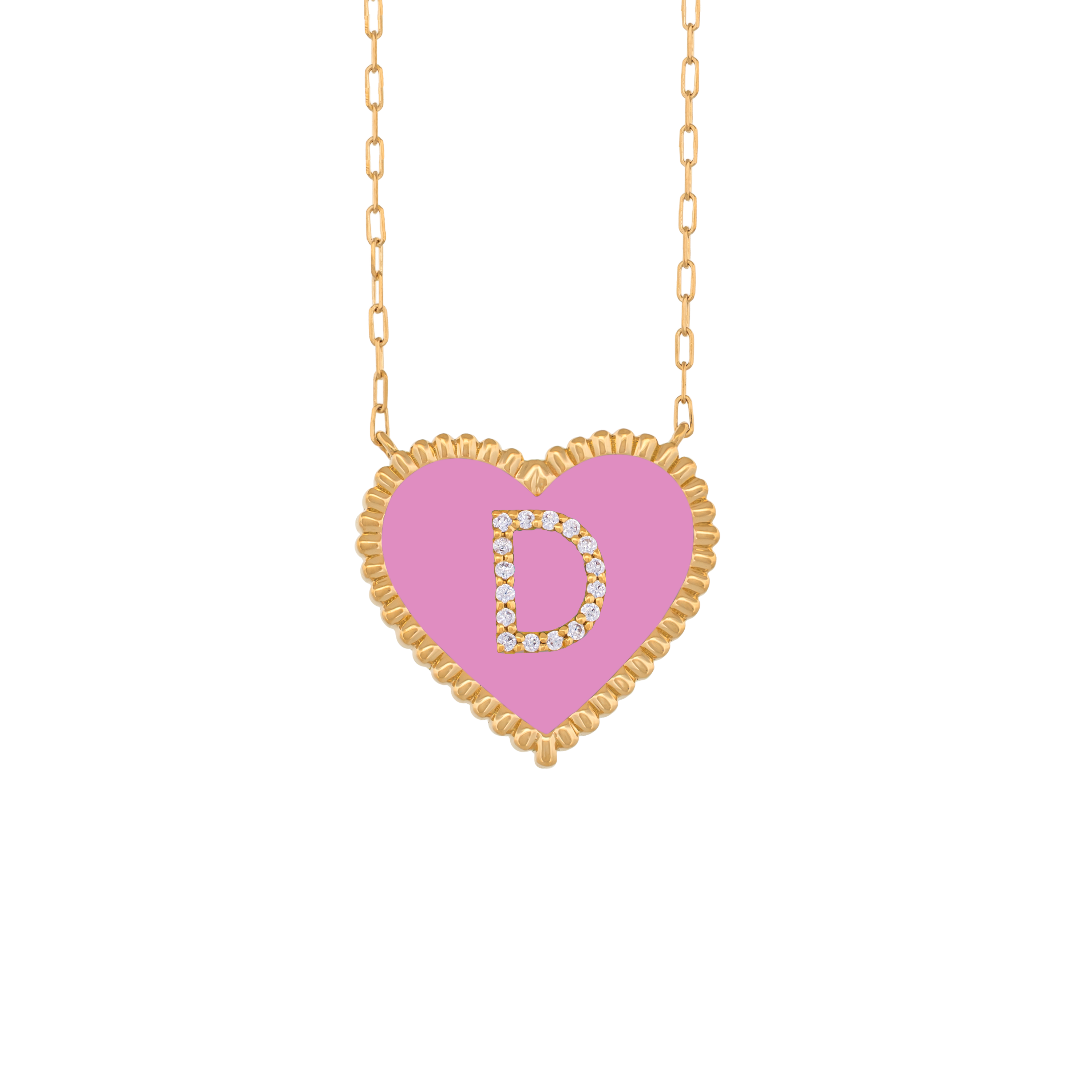 Enamel Heart and Initial Necklace