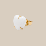 White Heart Stud Earring - Yellow Gold