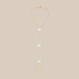 White Hearts Hand Chain  - Yellow Gold