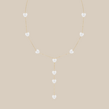 White Hearts Long Necklace  - Yellow Gold